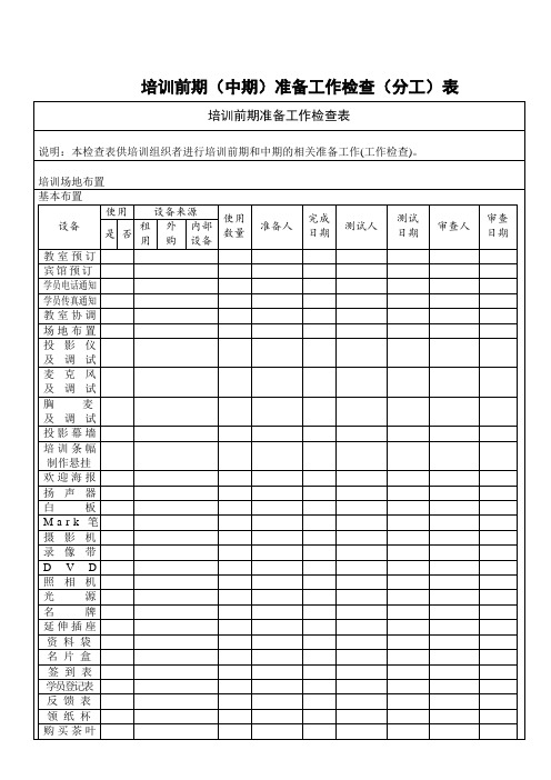 培训前期准备工作检查表