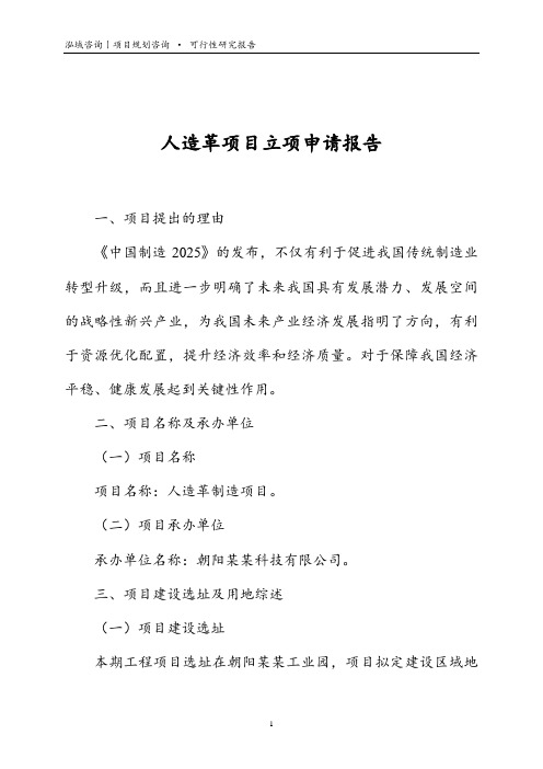 人造革项目立项申请报告