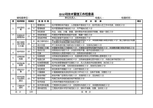 分公司技术管理工作检查表