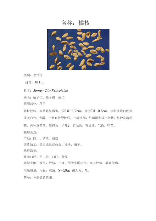 中药分析以及药性 橘核