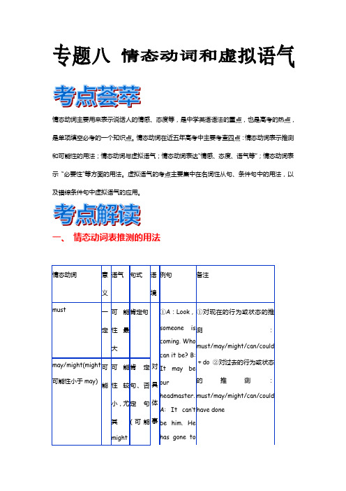 高考英语语法精品学案：专题8 情态动词和虚拟语气