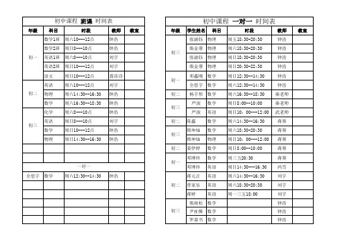初中课程时间表