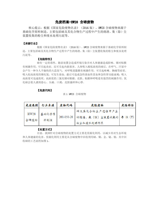 危废档案-HW28 含碲废物