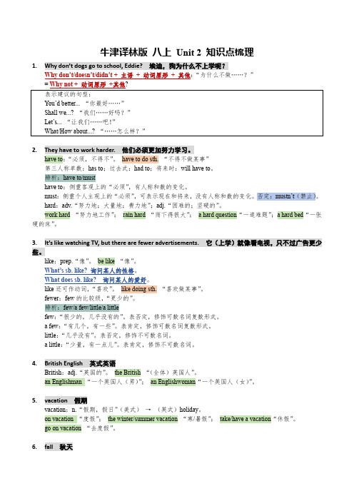 Unit2知识点梳理牛津译林版八年级英语上册