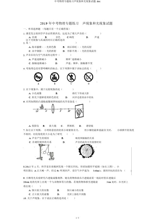 中考物理专题练习声现象和光现象试题.doc