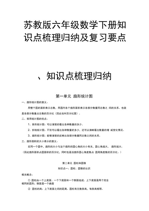 苏教版六年级数学下册知识点梳理归纳及复习要点