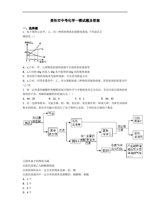 贵阳市中考化学一模试题及答案