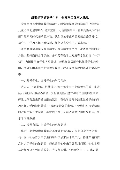 新课标下提高学生初中物理学习效率之我见