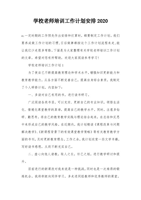 学校老师培训工作计划安排2020