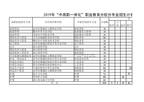 2019年“中高职一体化”职业教育招生计划表