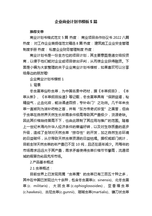 企业商业计划书模板5篇