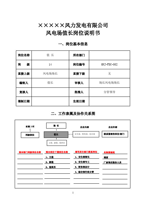 集团风电场值长岗位说明书范例