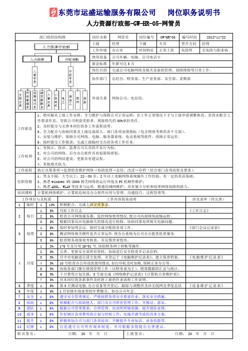 职务说明书-人力资源行政部-05-网管员