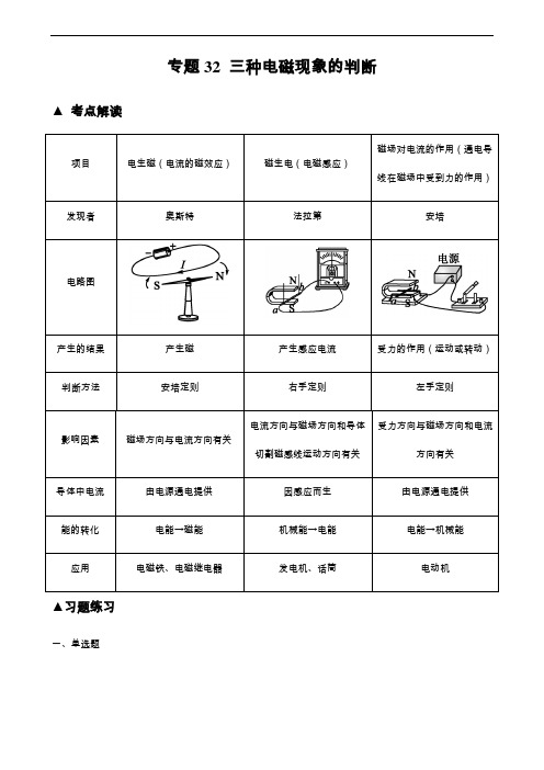 32 三种电磁现象的判断-2021年中考物理34个典型突破1