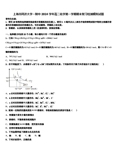 上海市同济大学一附中2024学年高二化学第一学期期末复习检测模拟试题含解析