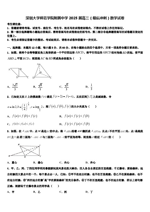 深圳大学师范学院附属中学2025届高三(最后冲刺)数学试卷含解析