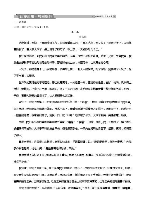 2019届高考语文复习资料练习：专题一小说阅读3迁移运用巩固提升含解析