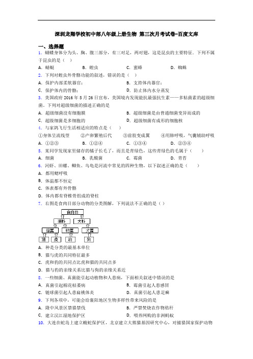 深圳龙翔学校初中部八年级上册生物 第三次月考试卷-百度文库