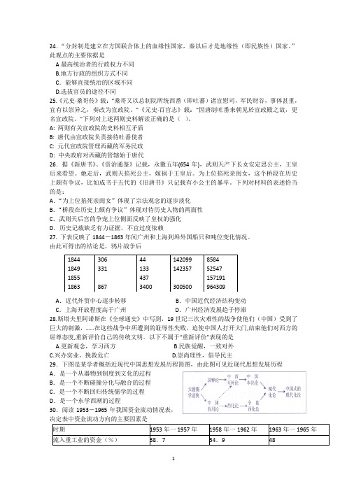 湖北省潜江中学2015届高三6月适应性考试文科综合历史部分 Word版含答案