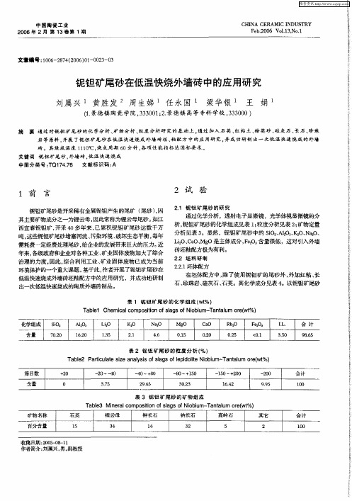 铌钽矿尾砂在低温快烧外墙砖中的应用研究