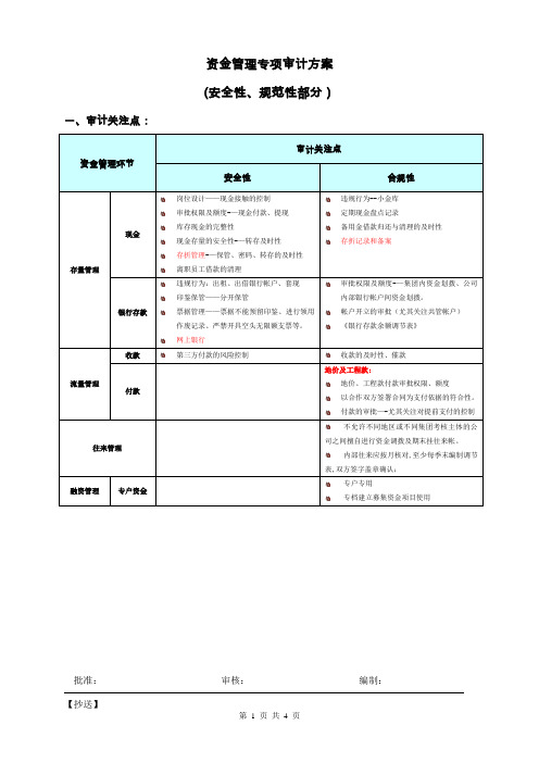 资金管理专项审计方案-常规审计范例