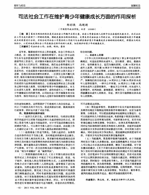 司法社会工作在维护青少年健康成长方面的作用探析