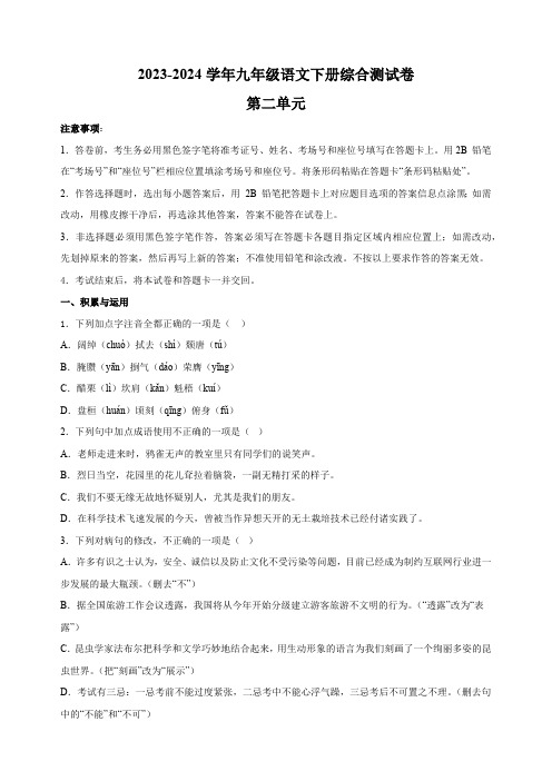 2023-2024学年人教部编版统编版九年级语文下册第二单元综合测试卷(含解析)