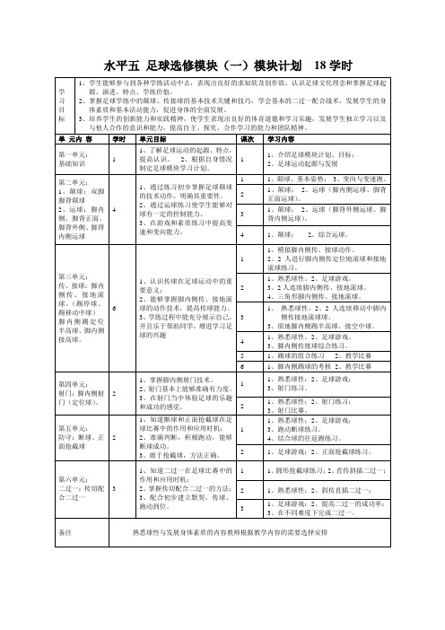 足球选修模块(一)模块计划