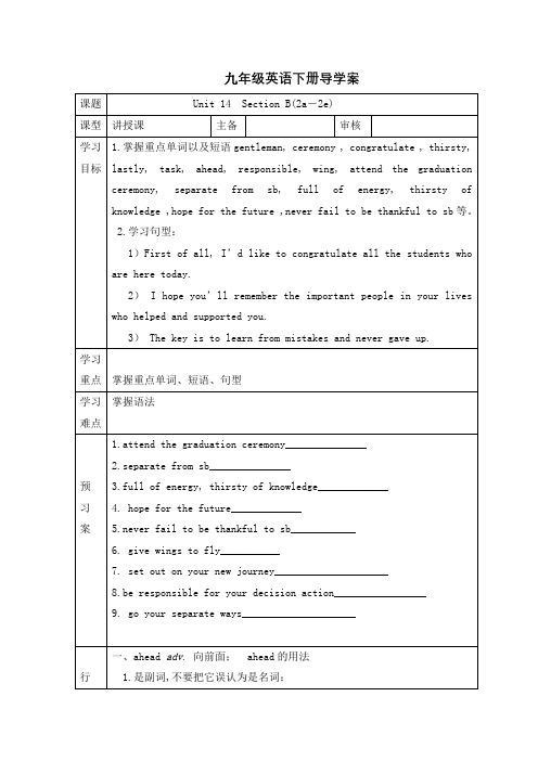 Unit 14  Section B(2a-2e)导学案(无答案)人教版九年级英语全册