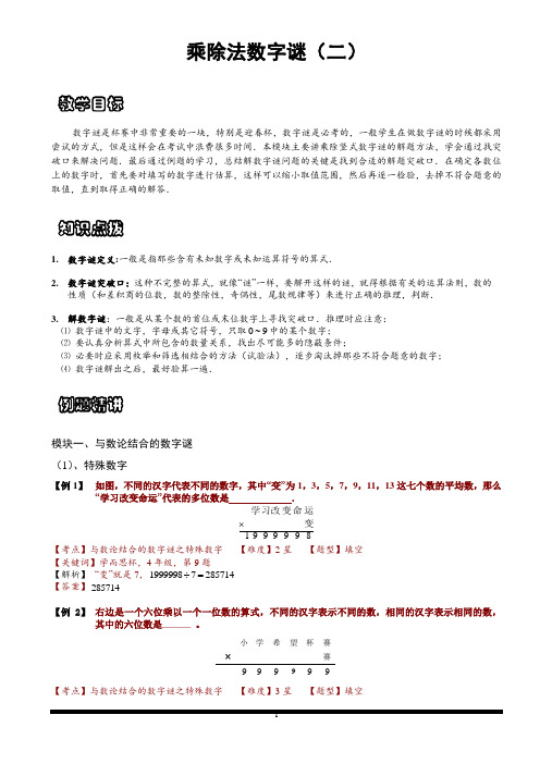 小学思维数学讲义：乘除法数字谜(二)-带详解