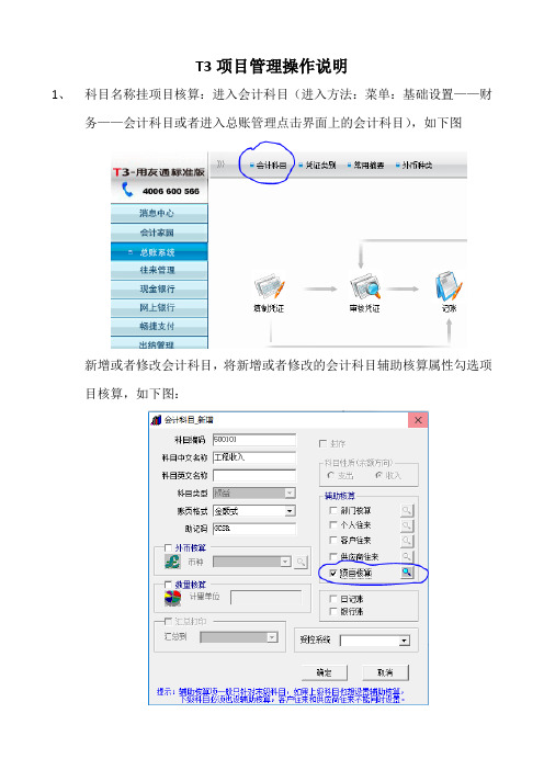 用友T3标准版项目管理设置详细说明