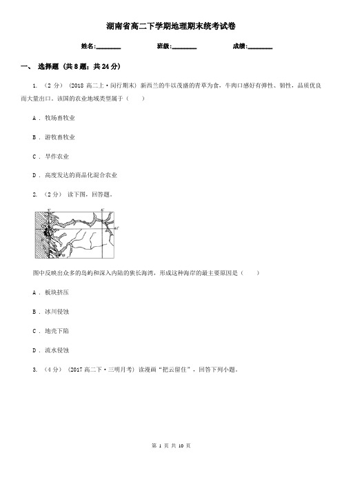 湖南省高二下学期地理期末统考试卷