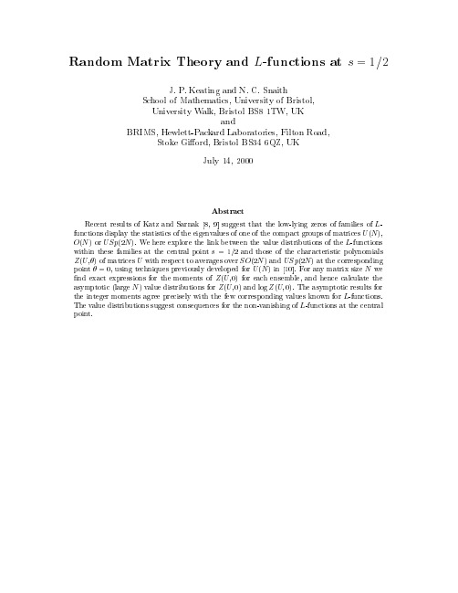 Random matrix theory and L-functions at s = 12