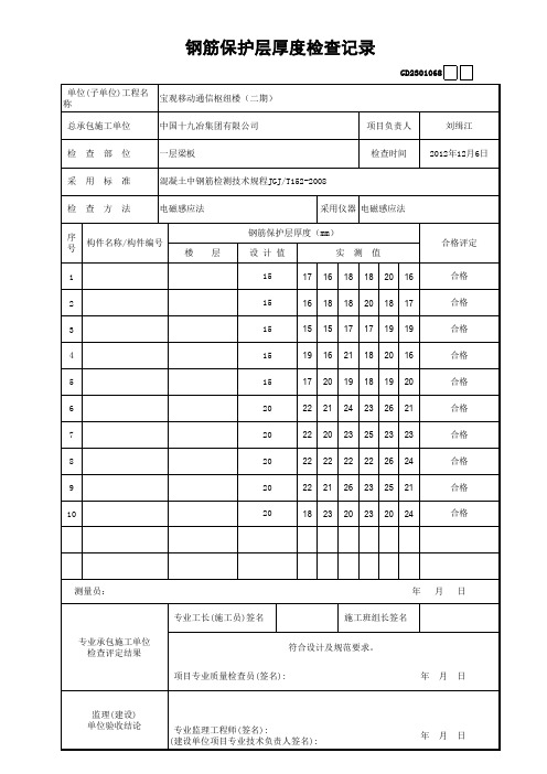 14.钢筋保护层厚度检查记录 GD2301068(范例)