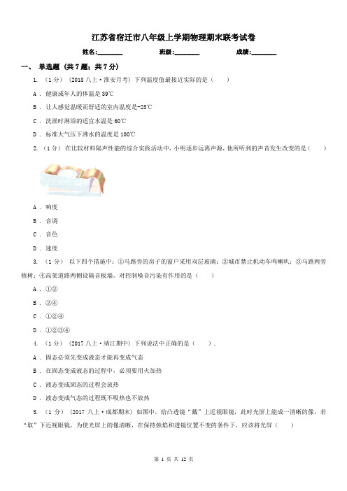 江苏省宿迁市八年级上学期物理期末联考试卷