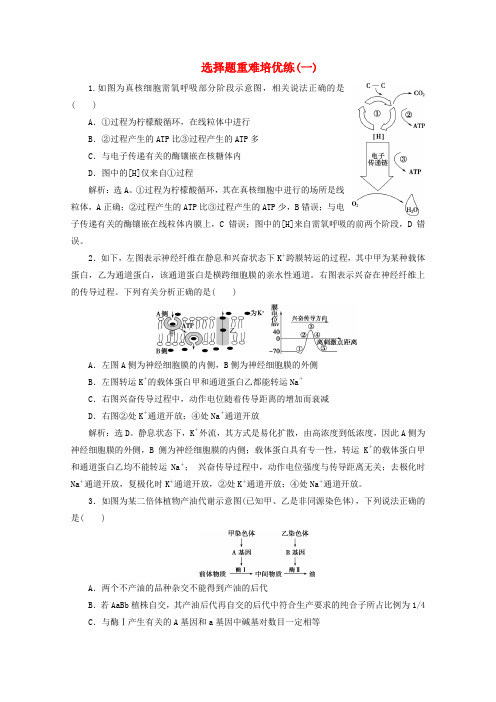 (浙江选考)2020版高考生物二轮复习选择题重难培优练(一)(含解析)