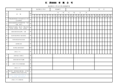 湿式除尘工作台日常点检维护表