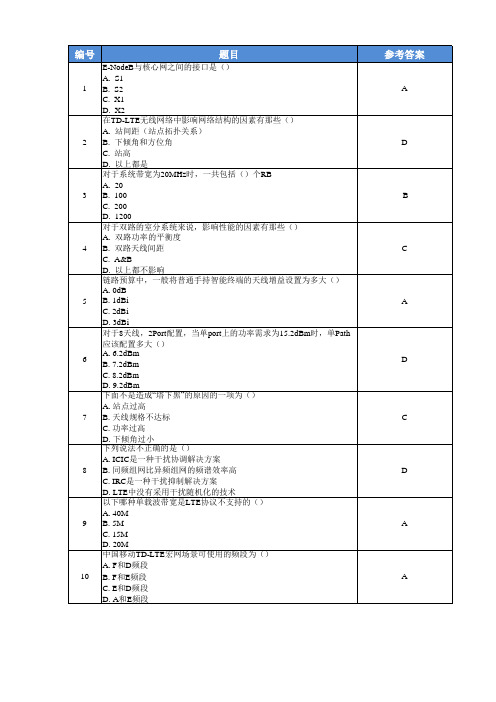 中国电信协优考试练习题库