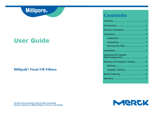 Millipak Final Fill Filters用户指南说明书