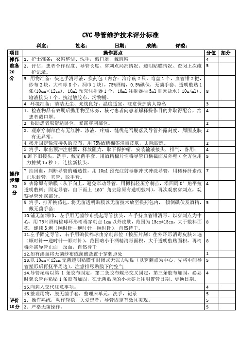 CVC导管维护评分标准 (2)