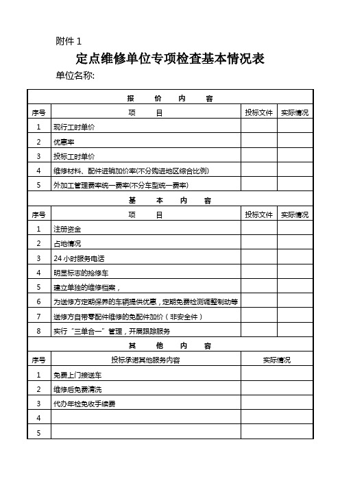 定点维修单位专项检查基本情况表