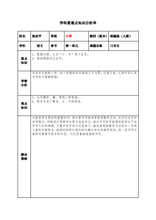 学科知识大讲堂之学科重难点知识分析单