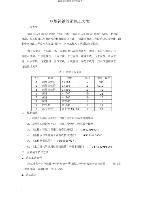 球墨铸铁管道施工组织设计