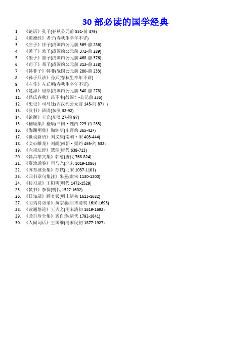 30部必读的国学经典