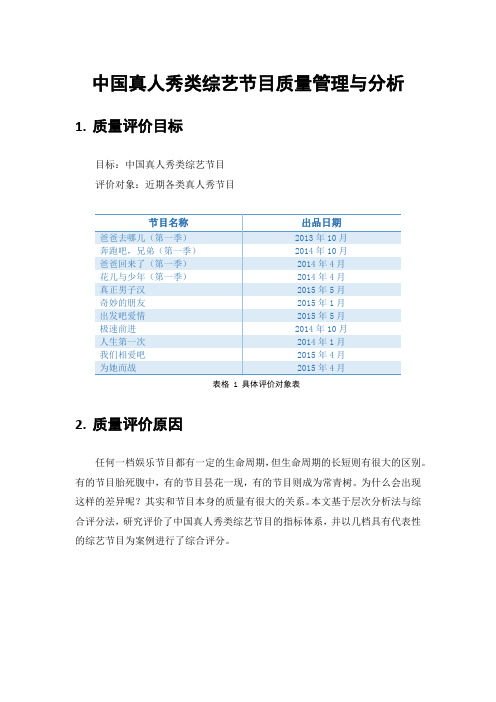 中国真人秀类综艺节目质量管理与分析