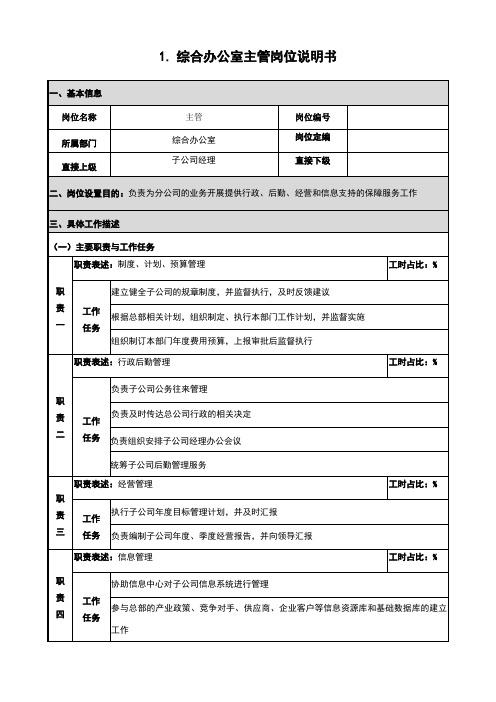 综合办公室岗位说明书