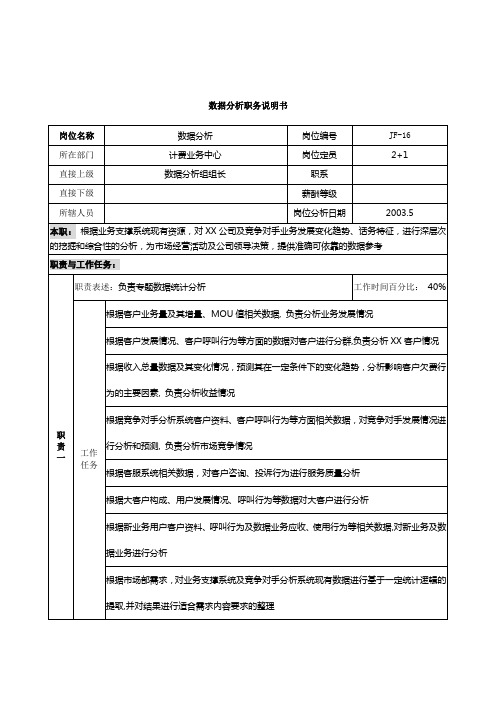 通信行业-计费业务中心-数据分析岗位说明书 ()