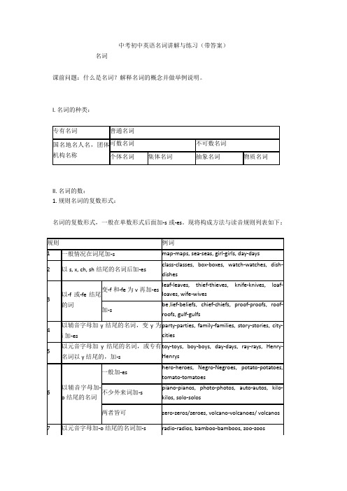 中考初中英语名词讲解与练习(带答案)