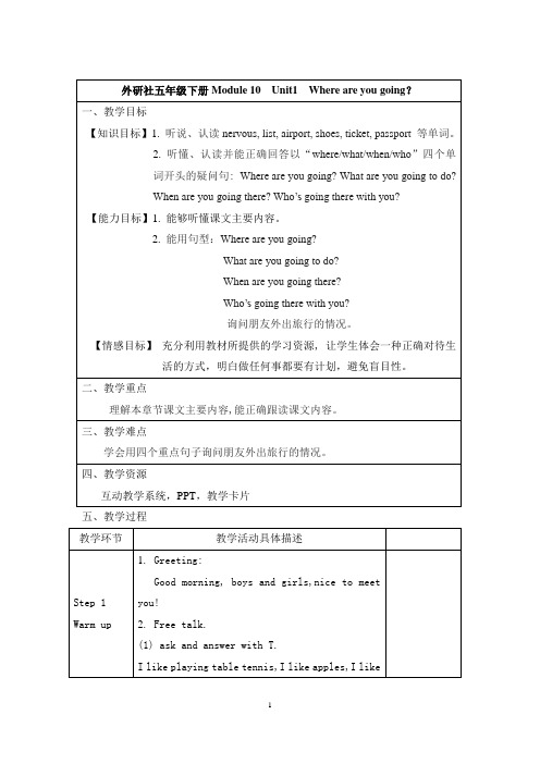 小学英语五年级下册《M10U1》教案
