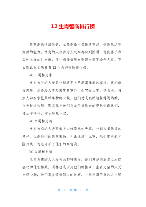 12生肖智商排行榜
